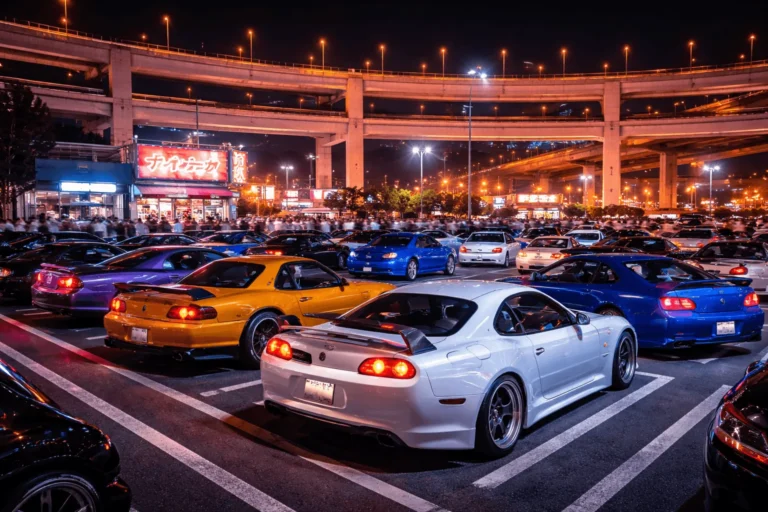 JDM cars at Daikoku Parking Area Tokyo Japan for JDM rental experience
