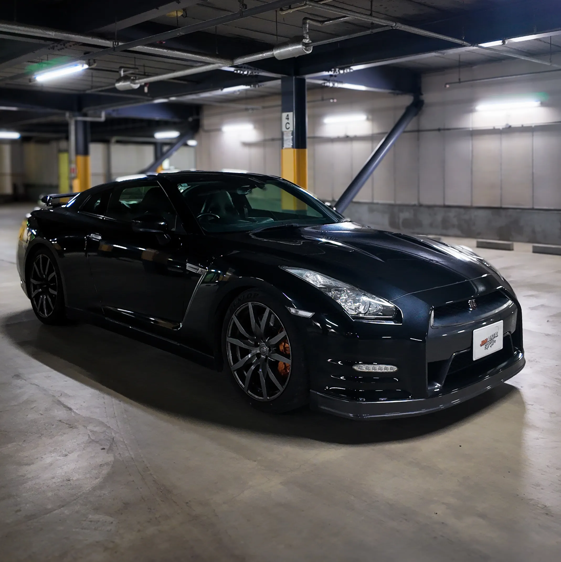 Front angle Nissan GT-R R35 Godzilla black sports car JDM rental Japan